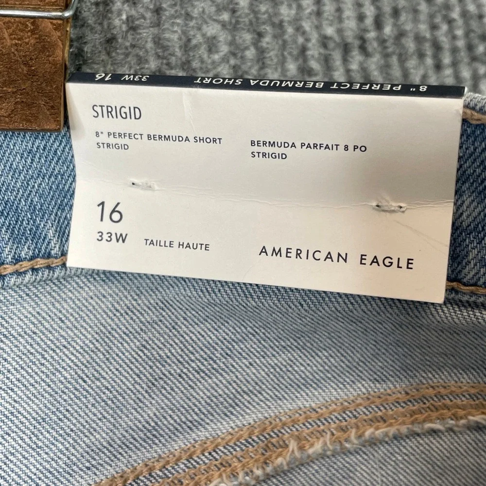 American Eagle Denim Shorts Women 16 Blue Strigid High Rise Raw Hem Distressed